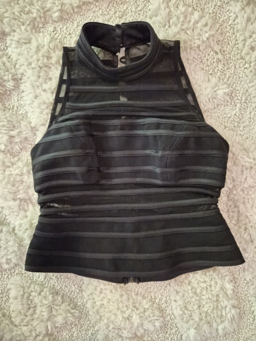 JS Collections Black Striped Mesh Halter Tank Top
